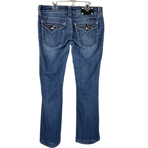 Miss Me Bling Distressed Boot Cut Jeans with Back Flap Pockets Size 29 - Picture 1 of 7